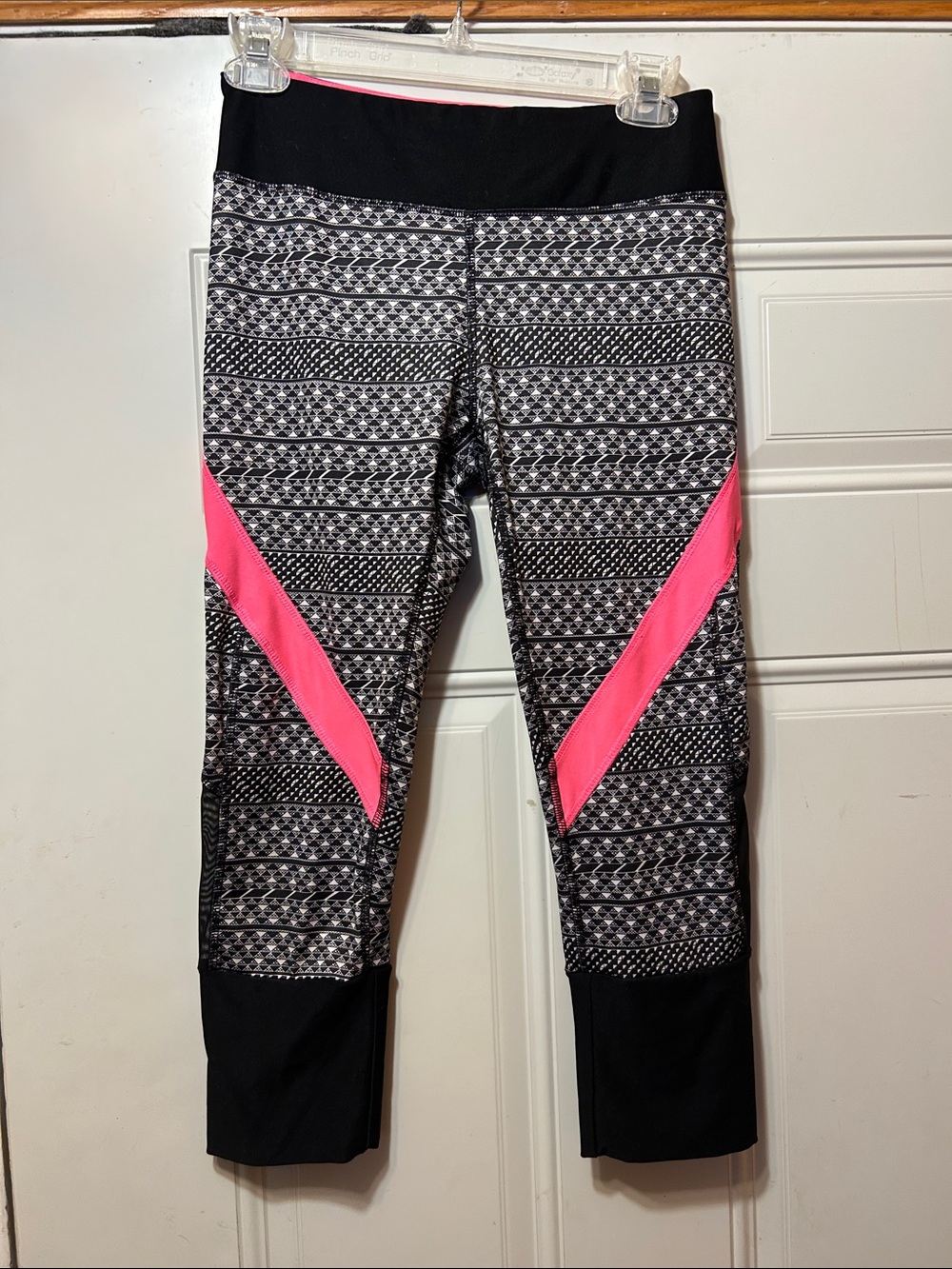 RBX Black & Hot Pink Patterned Girls' Athletic Leggings S